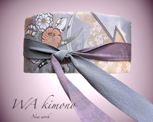 クレイジーキルト 黒シルバー サッシュベルト W65〜95cm 着物リメイク クレイジーキルト 黒シルバー サッシュベルト W65〜95cm 着物