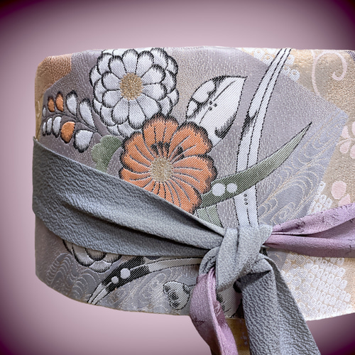 高級グレーサッシュベルト Ｗ65〜95cm帯ベルト 着物リメイク J70418 高級グレーサッシュベルト W65〜95cm帯ベルト 着物リメイク