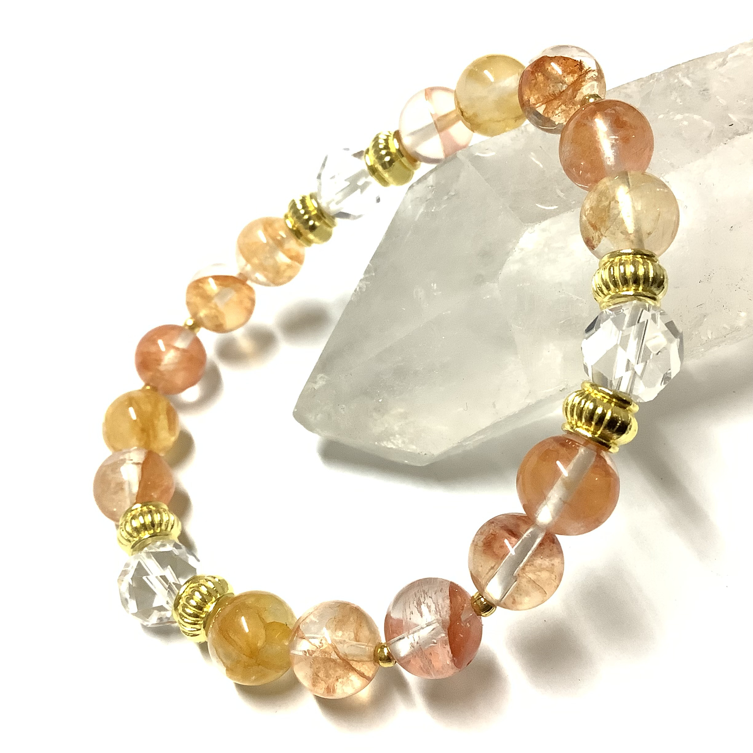 一点物☆未来を切り開くお守り ヒーリングストーン 天然石 天然オーラクォーツ(錦鯉水晶) ブレスレット