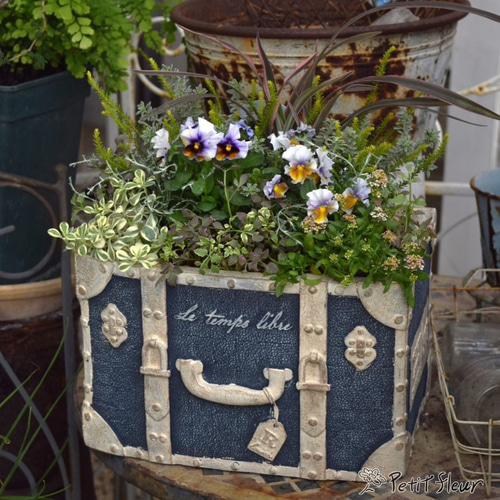 トランク カバン 植木鉢 プランター グラスファイバー ネイビー