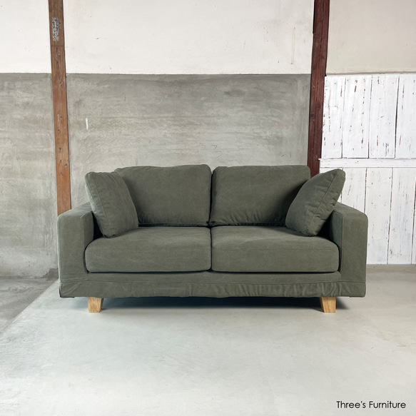 ソファ 2.5人掛け 2人掛け 帆布 カバーリング オリーブ グリーン 開梱