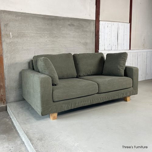 ソファ 2.5人掛け 2人掛け 帆布 カバーリング オリーブ グリーン 開梱