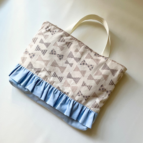 帆布 ドット くすみブルー フリル レッスンバッグ 【公式通販】