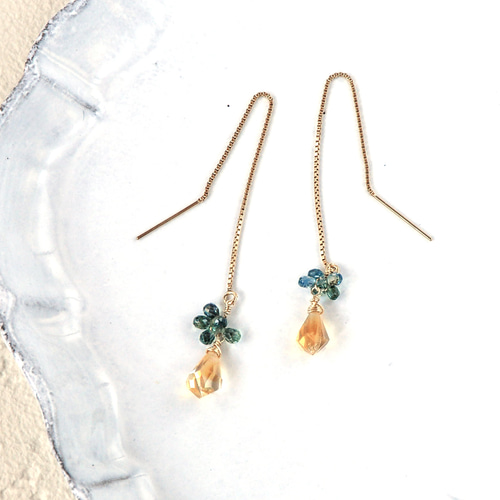 プルメリア様272.シトリン&フローライト*14kgfピアス 16G14G］シャイニーTwinプルメリア軟骨ピアス、ボディピアス/0082
