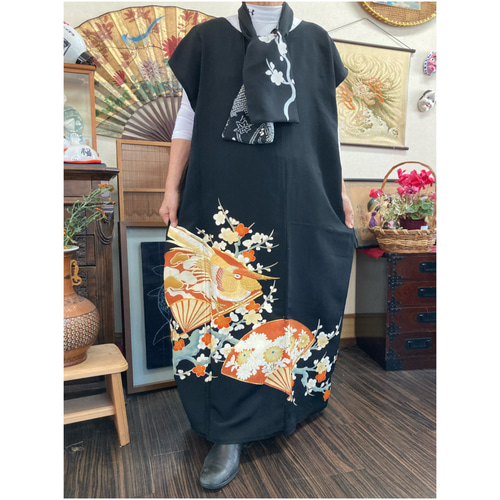 着物リメイクワンピース3490 着物リメイク ワンピース+ストール