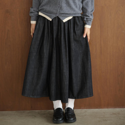 ギンガムチェックコットンリネンスカート グリーン ロングスカート