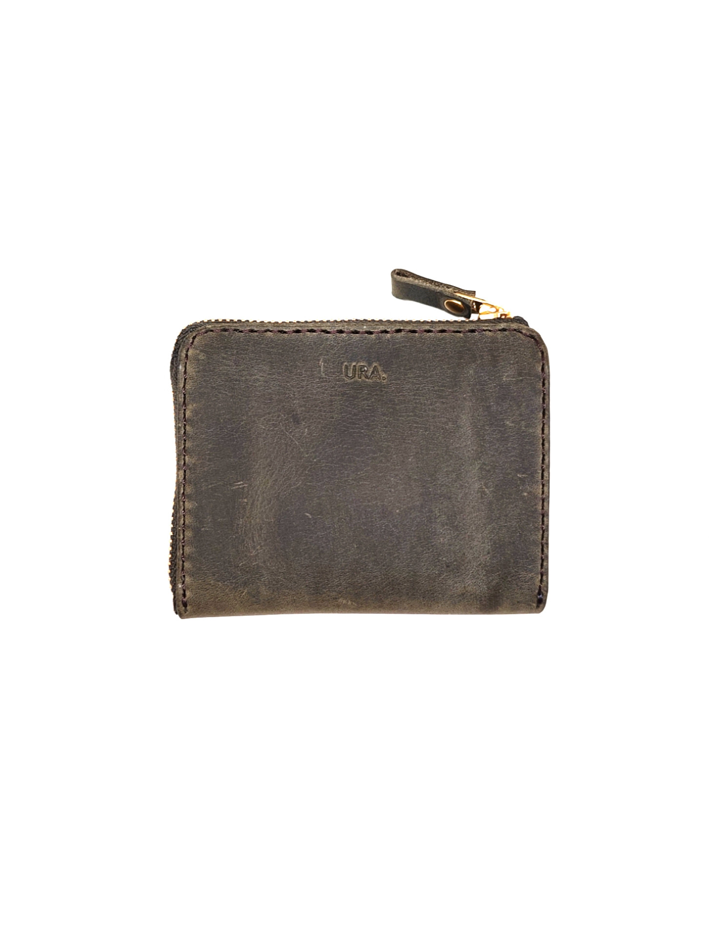 【手縫い】味あるレザーのL字コンパクト財布（グレー）/イタリア/小さい/エイジング