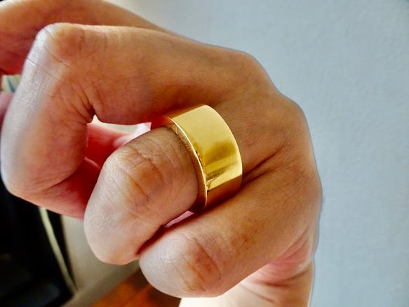 仁尾彫金『幅1cm厚み3ミリ、k18平打リング』ハンドメイド337 指輪  
