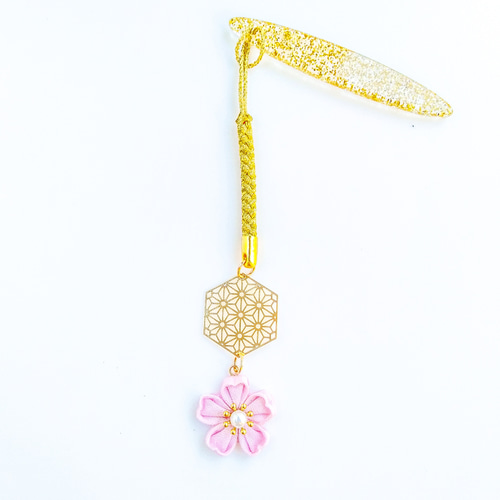 桜の帯飾り ストラップ 着物 浴衣 根付 つまみ細工 さくら 麻の葉