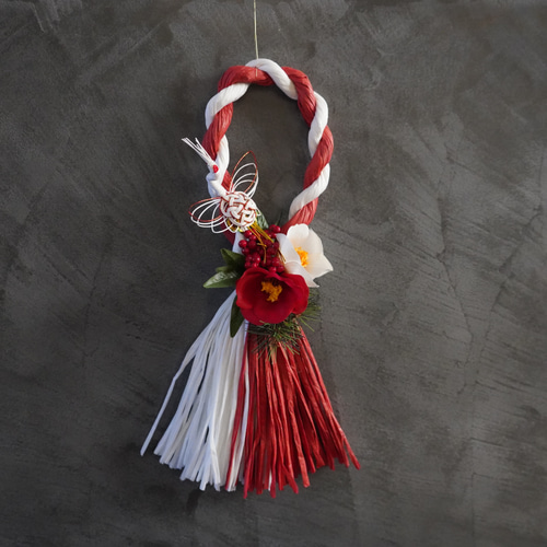 ミーコ　2025'つるし飾り「お正月」 お正月2025】お正月飾り 流星鶴・水引飾り 稲穂 和モダン 紅白