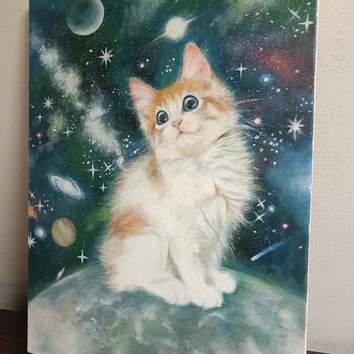幸子　[ひだまりの猫]と【星の願い】 まとめてご購入　手描き原画 　风景画 原画「仲良しさくらねこのいる桜咲く丘」 F10号 #絵画 #ねこ