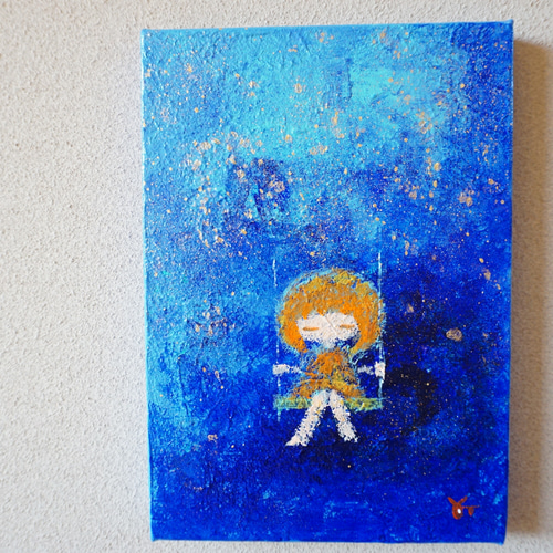星とブランコ】＃原画＃イラスト＃ヒーリングアート＃キャンバス