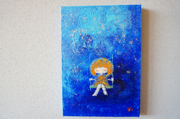 【星とブランコ】＃原画＃イラスト＃ヒーリングアート＃キャンバス＃癒し＃星＃子供#幸せ＃あたたかい 1枚目の画像