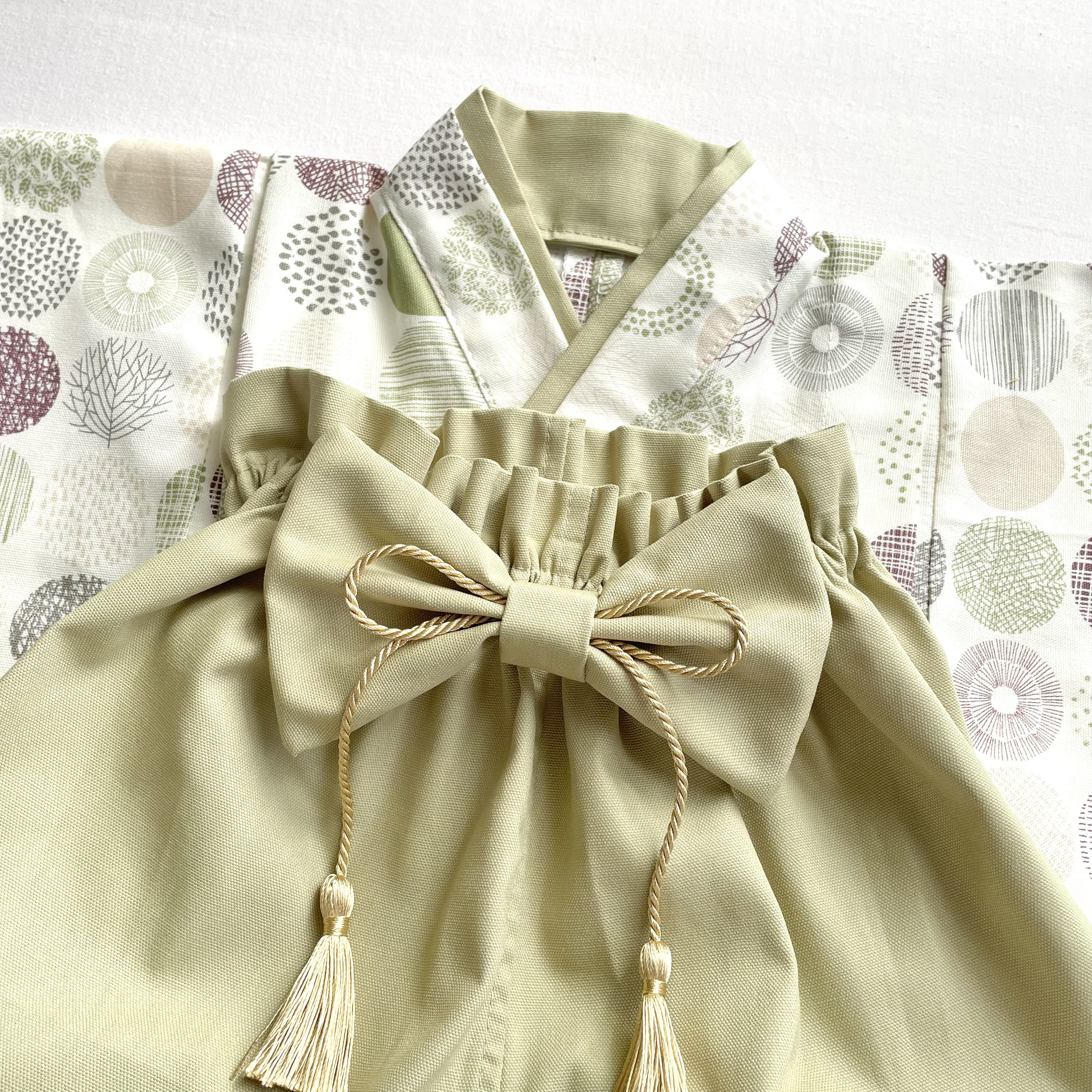 【お宮参り・初節句に】洗えるベビー袴｜男の子／グリーン×若草色　百日祝い　お食い初め　こどもの日　出産祝い