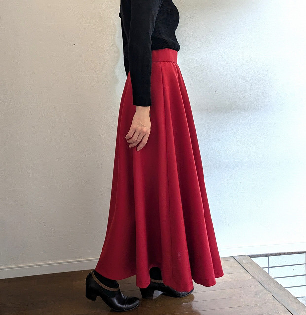 ウールロングスカート　赤