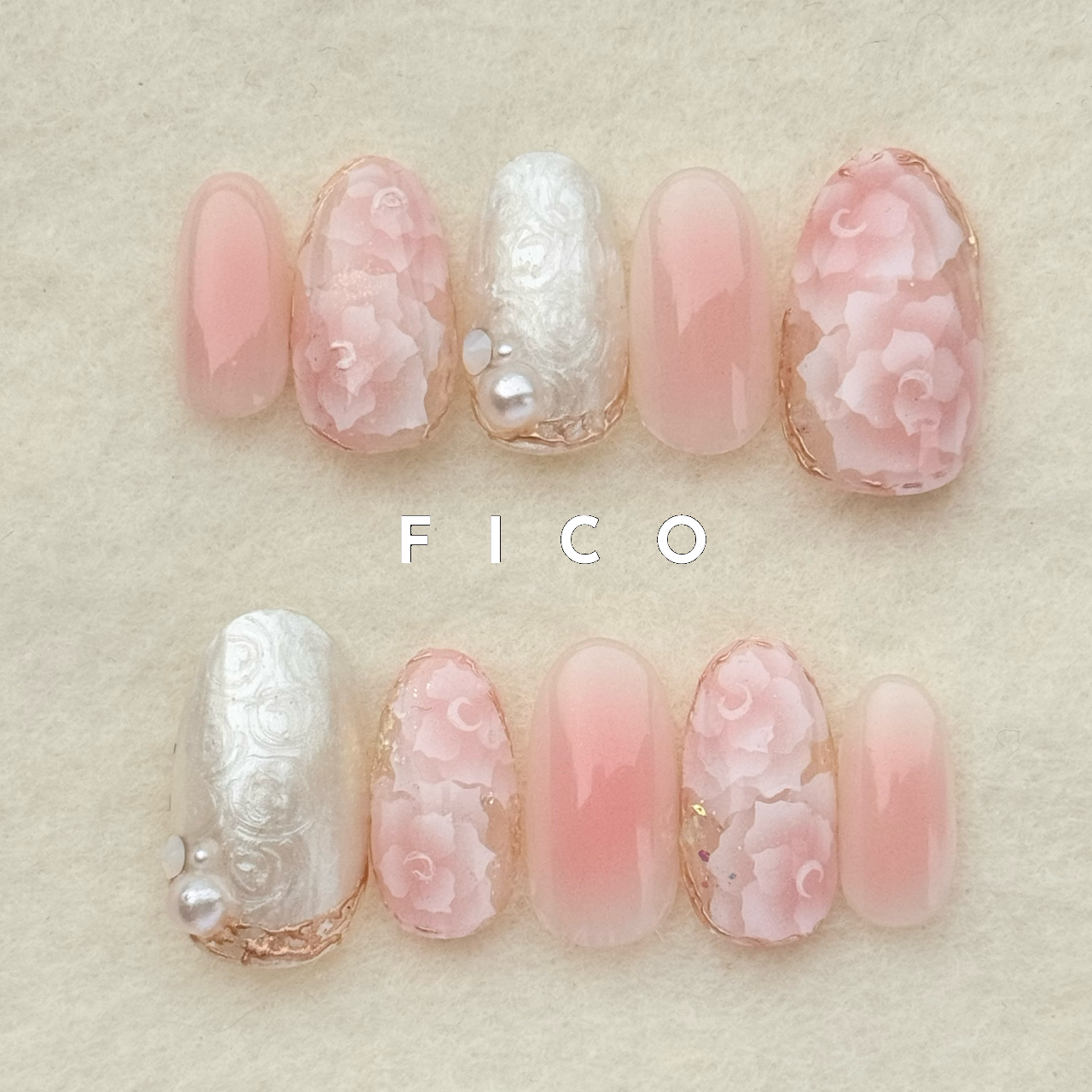 ネイルチップ/花柄ネイル/ブライダルネイル/大人ネイル/FICOネイルチップ/薔薇ネイル