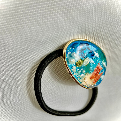 沖縄 シーサー 白い砂浜 海 ハンドメイドヘアゴム ヘアゴム しまねこ