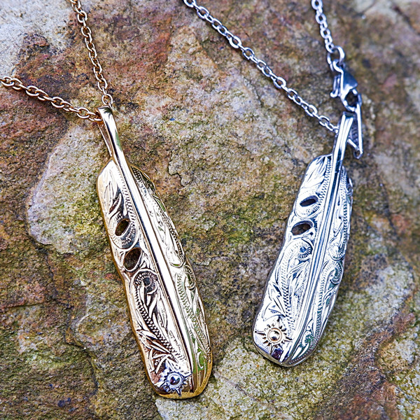 ハワイアンジュエリー ネックレス ステンレス フェザー 羽 太陽 金属アレルギー サージカル