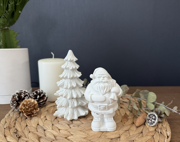 ❤️セメント細工　教会　キリスト教　クリスマスツリー　サンタクロース✨❤️ クリスマスセメントオブジェ クリスマスツリー サンタ セット 置物