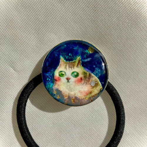 ねこちゃん♥夜空と満月レジンヘアゴム お散歩 ヘアゴム しまねこ 通販 