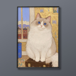 絵画 。手描き【部屋で楽しく遊んでいるかわいい猫たち】 カラフルで可愛い癒される猫の親子｜アクリル画の描き方 絵画