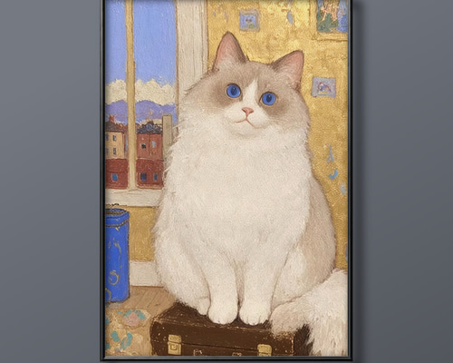 絵画 | イラストポスター 121 ☆ 【かわいい猫ちゃんが箱の上に