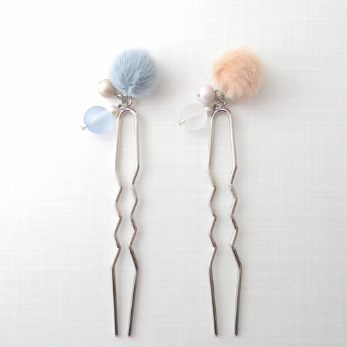 洋服に合わせるかんざし シュピーリカ【水色・ベージュ】 簪 二股 普段