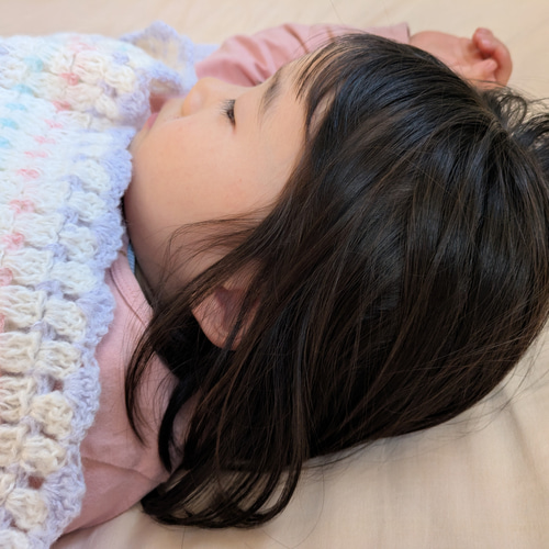 ブランケット かぎ針編み おくるみ ひざ掛け パープル パステル