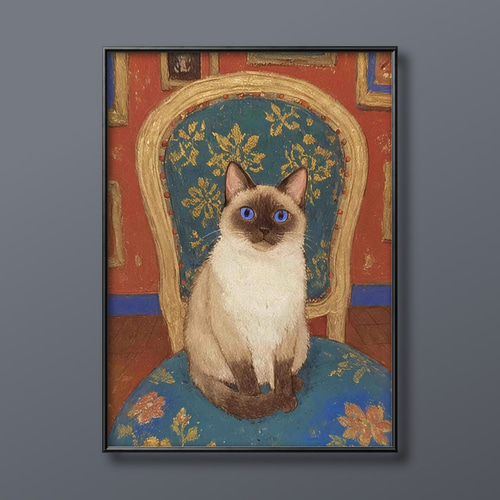 絵画。原画【シャム猫は週末にきれいで暖かい部屋を配置してからコーヒーを飲みます】 絵画。原画【シャム猫は週末にきれいで暖かい部屋を配置してから