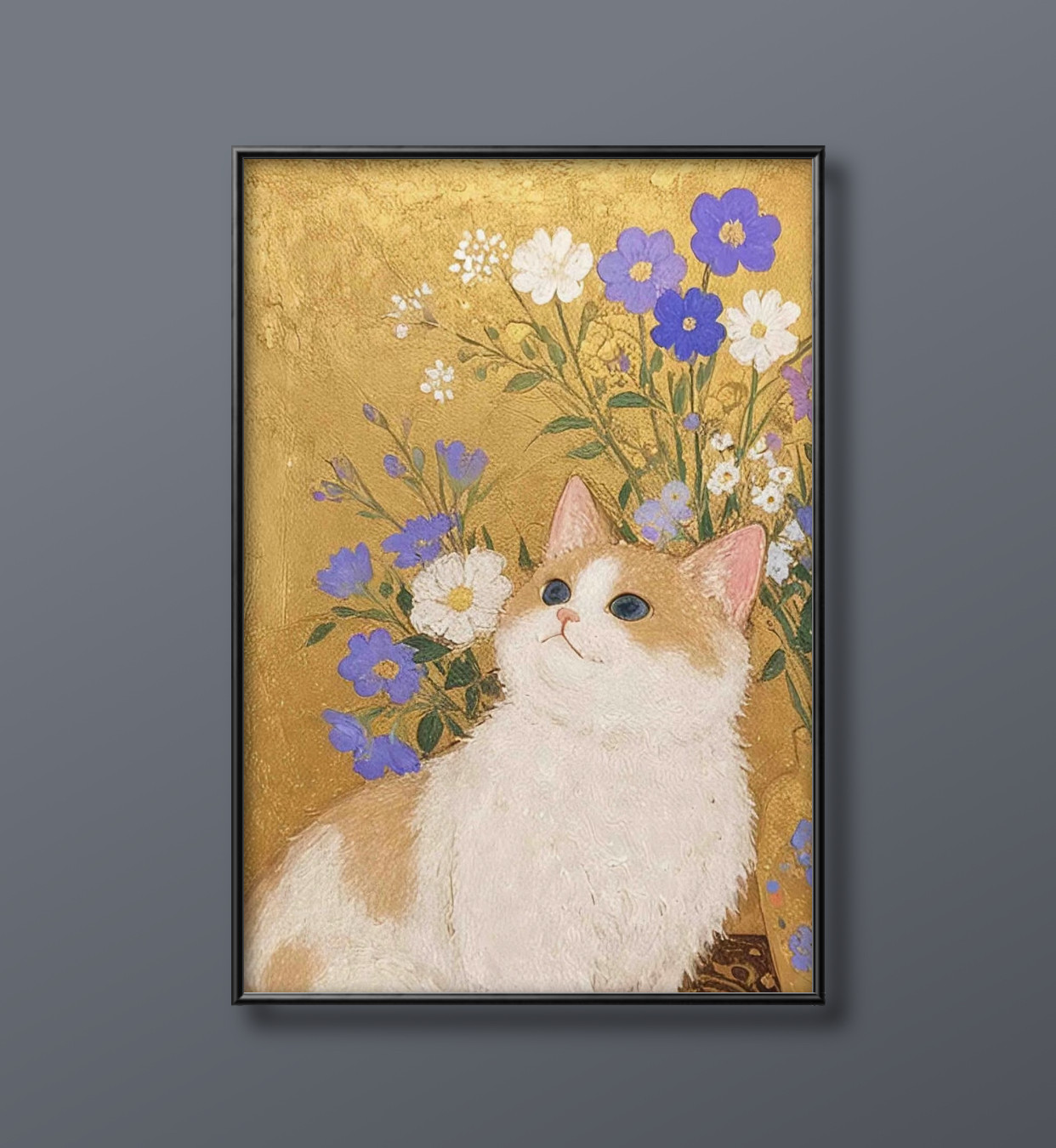 絵画 。手描き【花と食べ物でいっぱいのレストラン、猫たちの楽しいデートと遊び】