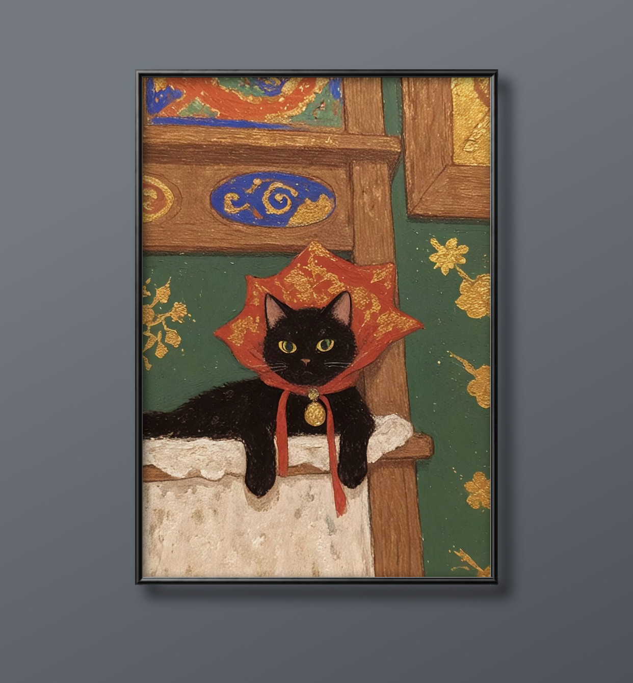赤綿　絵画　アート　赤いマントの黒猫 赤綿 絵画 アート 赤いマントの黒猫 赤猫 red cat | juru's ARTshop