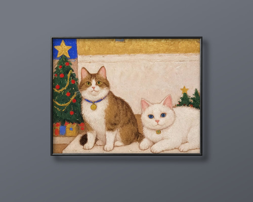 絵画 | イラストポスター 139 ☆ 【かわいい猫たちがクリスマスを