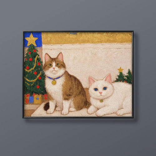 絵画 | イラストポスター 139 ☆ 【かわいい猫たちがクリスマスを