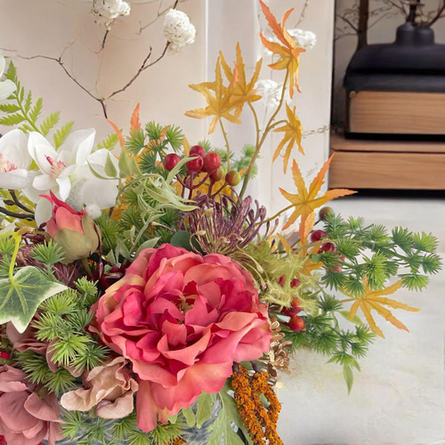 正月アレンジ 新年飾り 正月飾り 和アレンジ 造花 光触媒フラワー