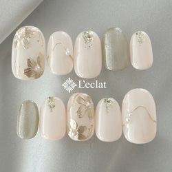 ネイルチップ ウェディング 結婚式 ブライダル 花嫁 フルオーダーネイル 人気》寄り添う2輪の花 ネイルチップ 押し花 ブライダルネイル