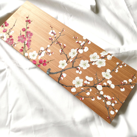 紅白梅の窓」梅 お正月 冬 春 絵画 工芸品 アート 絵画 季節の絵付け