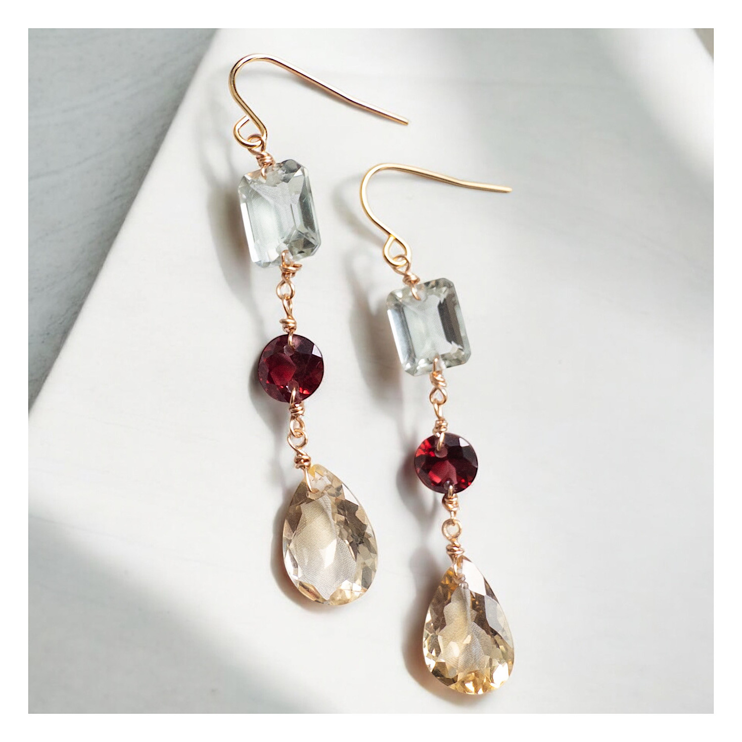グリーンアメジスト×ガーネット×シトリンのピアス　イヤリング