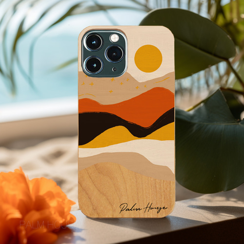 天然木♡名入れ♪WOOD DESERT SUNET iPhoneケース スマホケース