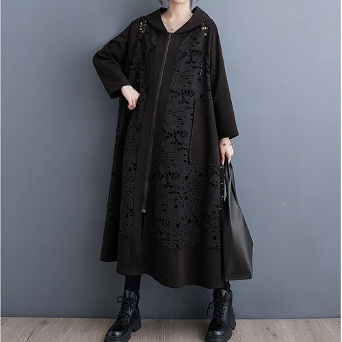 春OK　大きいサイズ ロングコート　レース　パーカー　春 新品 長袖ｋ 大きいサイズ ロングコート レース パーカー レディース 春 秋冬 新品