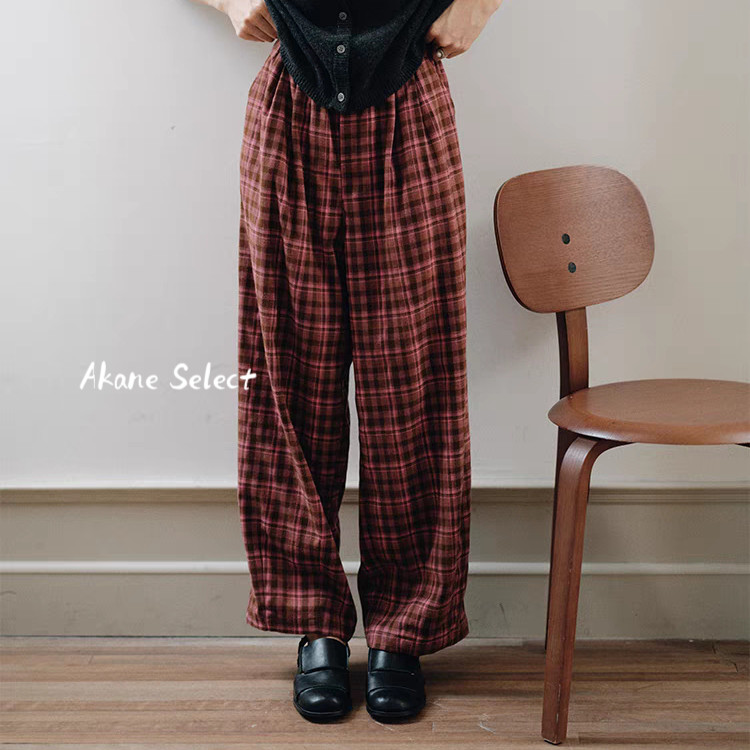 【チェック柄★バルーンパンツ】柔らかい│型崩れしにくい│フワフワ│ゴムウエスト│ポケット付き│B-40SY
