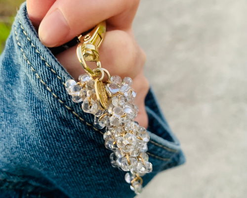 大人シンプル ガラスビーズのキーホルダー✳︎シャンデリア*・:.クリア