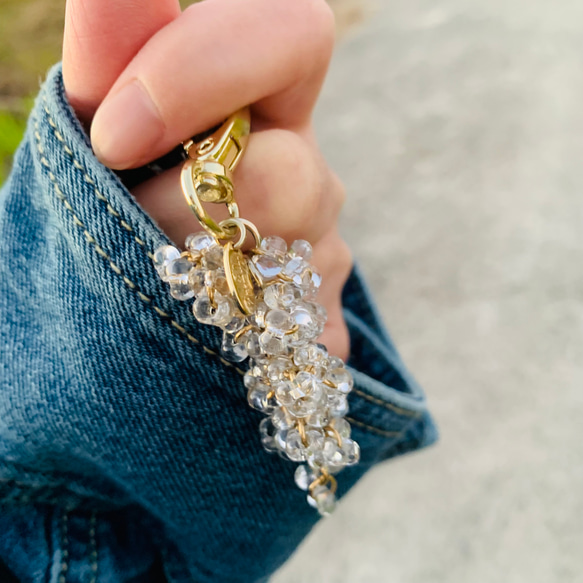 ワン　　GSTV　K18 シャイニーロープシャンデリアビーズ　 チャーム 大人シンプル ガラスビーズのキーホルダー*・:.キラキラ煌めく