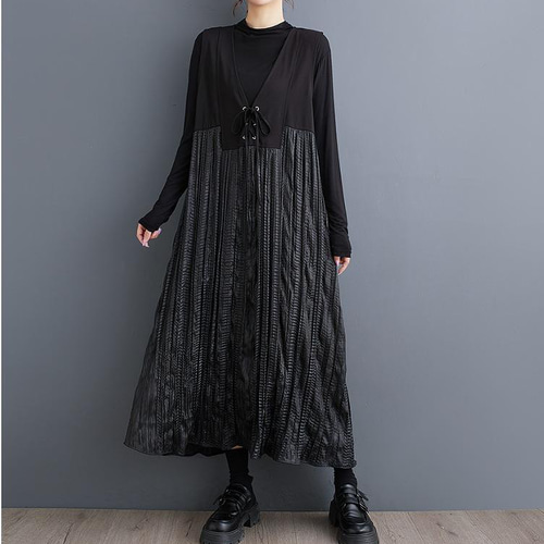 大きいサイズ ワンピース ロング レディース 異素材 秋冬 大きいサイズ ワンピース ロング レディース 異素材 秋冬
