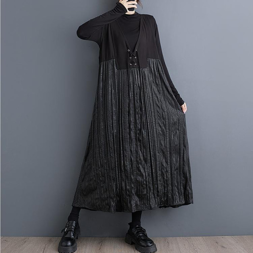 大きいサイズ ワンピース ロング レディース 異素材 秋冬