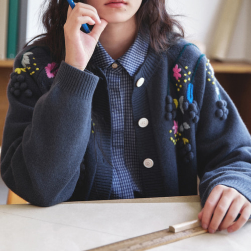 LIFE WITH FLOWERS. ネイビー ニットカーディガン MAISON SPECIAL カーディガン Life Word Embroidery Knit