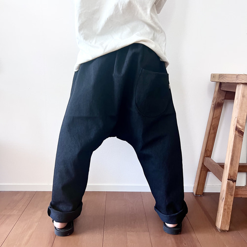 洗い加工ブラックデニム』サルエルパンツ 親子コーデ 子供服 Mymade