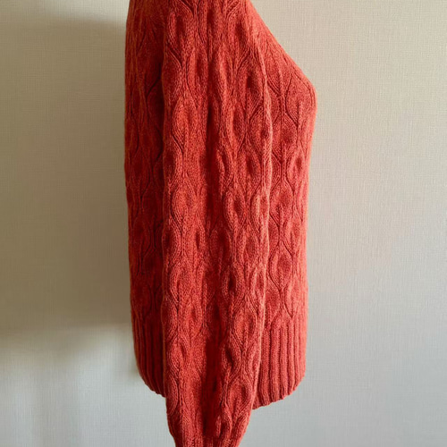 手編みハイネックニット カシミヤ100％使用 (オレンジ) ニット