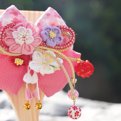 羽子板に飾る ちりめん髪飾り ワンタッチ装着(七五三/卒業式/入園式