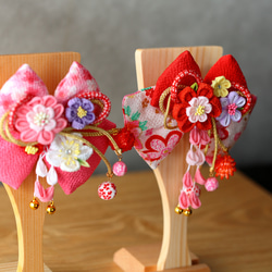 羽子板に飾る ちりめん髪飾り ワンタッチ装着(七五三/卒業式/入園式