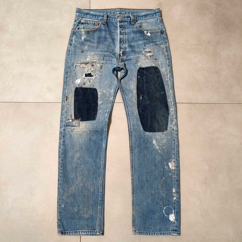 W34表記 リペアカスタム usa製 リーバイス 501 リメイクデニム